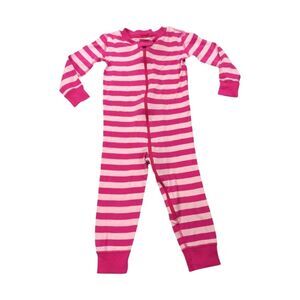 Hanna Andersson Pink Striped Cheshire Cat Long Zipper Footless Pajamas Size 90 3